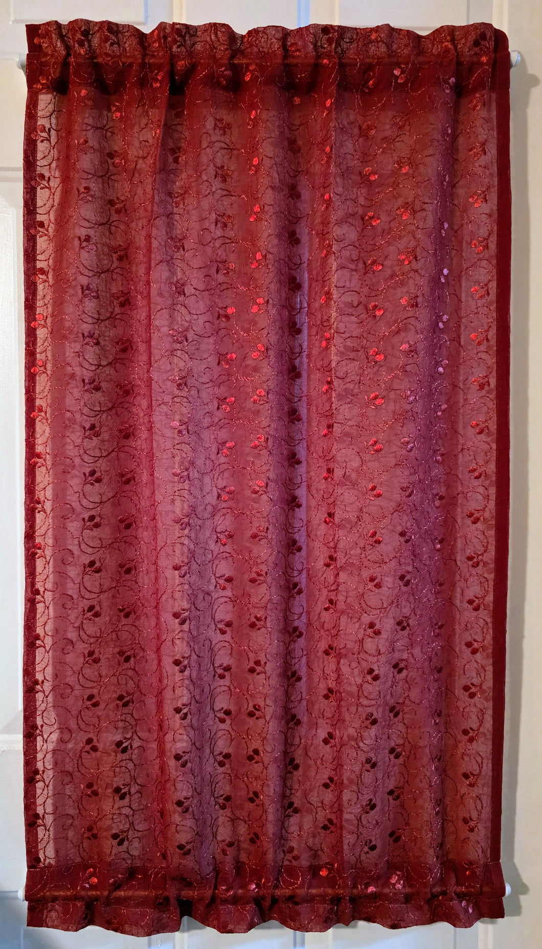Ready-Made Sidelight Curtains - Embroidered Cranberry Fabric